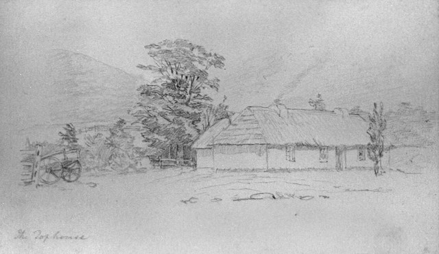 Pencil sketch of the original buildings at Tophouse, St Arnaud